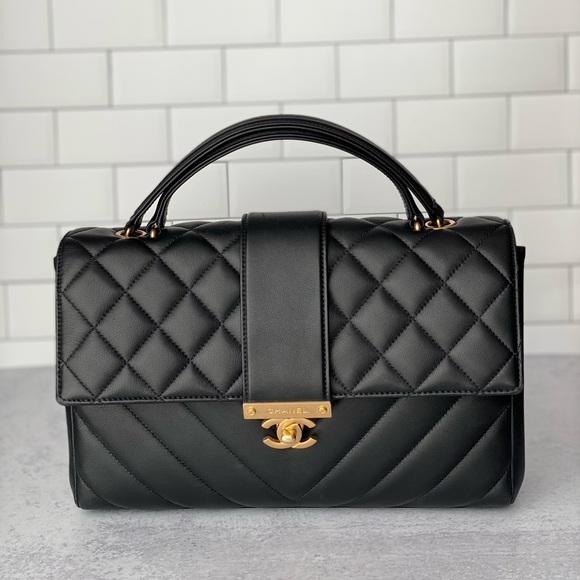 Rare Chanel Black Quilted Lambskin Top Handle Handbag - Picture 3 of 14